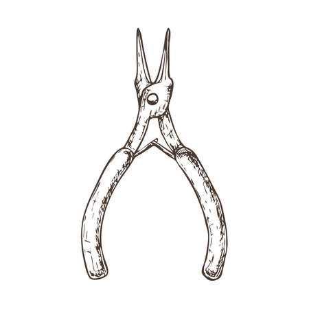 Nippers for needlework, sketch illustration of accessories for handicrafts. Vectorのイラスト素材