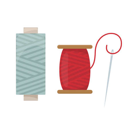 Threads and needle, cartoon illustration of accessories for sewing. Vectorのイラスト素材