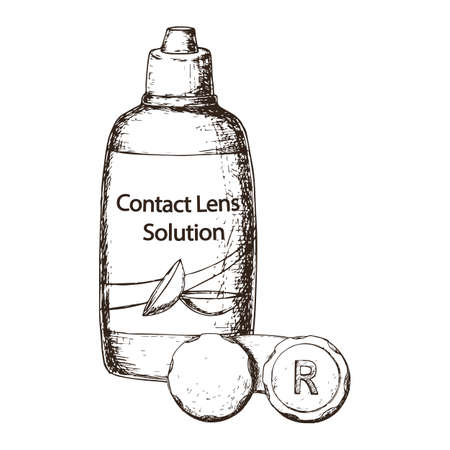 Contact lens solution and lens case on white backgroundのイラスト素材