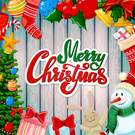 Christmas greeting card, Merry Xmas decorations. Vectorのイラスト素材