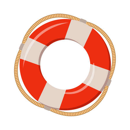 Lifebuoy on white background, cartoon illustration of beach accessories for summer holidays.のイラスト素材