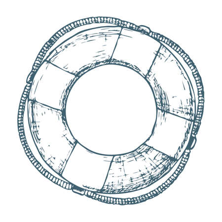 Lifebuoy on white background, cartoon illustration of beach accessories for summer holidays.のイラスト素材