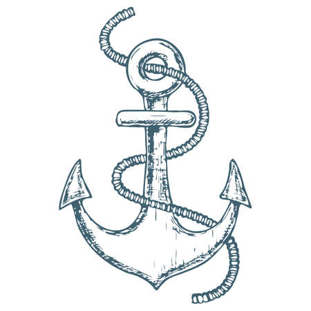 Sea anchor on white background, cartoon illustration of accessory for water transport. Vectorのイラスト素材