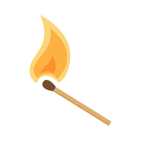 Burning match on white background, cartoon illustration. Vectorのイラスト素材