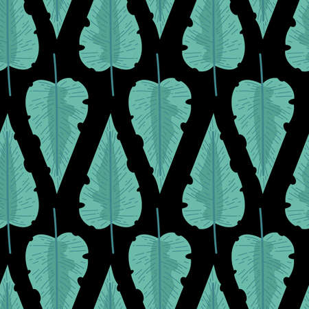 Seamless pattern with tropical leaves doodle style. Vector