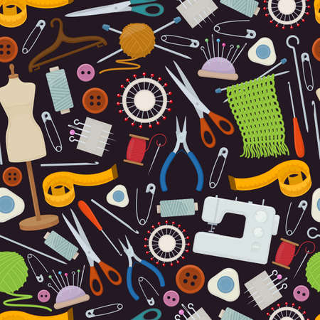 Seamless pattern of tools for needlework and sewing. Handmade equipment and needlework accessoriesy,...