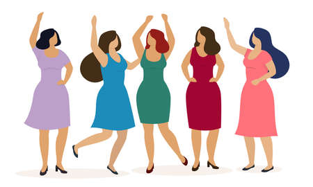 Group of happy women celebrate some event and have fun. Vectorのイラスト素材