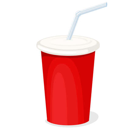 Red cardboard cola cup with a straw isolated on white background. Vectorのイラスト素材