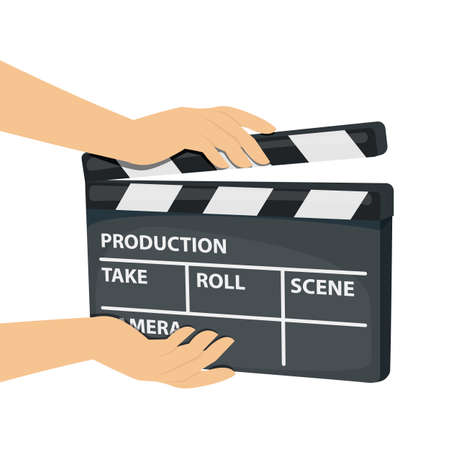 Hands holding movie clapper board isolated on white background. Vectorのイラスト素材