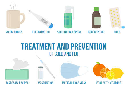 Treatment and prevention of cold and flu. Vectorのイラスト素材