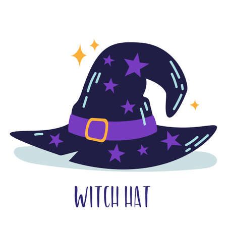 Magic witchcraft element - Witch hat with stars. Vector