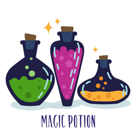 Magic witchcraft elements - bottles with a magic potion. Vectorのイラスト素材