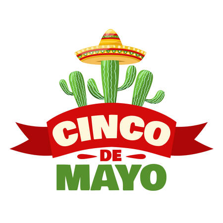 Cinco de mayo - mexican traditional fiesta, badge with cactus. Vectorのイラスト素材