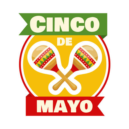 Cinco de mayo badge, mexican traditional fiesta. Mexican musical instrument - maracas. Vectorのイラスト素材