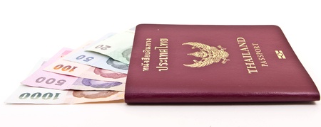 Thailand passport and Thai money の写真素材