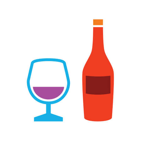 alcoholic drinks, wine alcohol bottle, wine or cocktail illustration - bar signのイラスト素材
