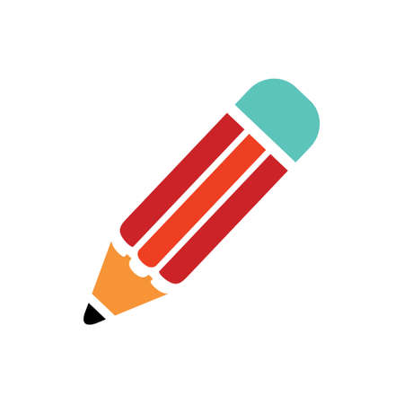 pencil icon isolated, pencil drawing with eraser, school sign and - office equipment - creative toolのイラスト素材
