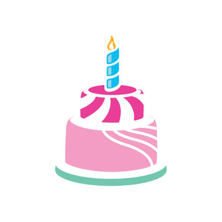 vector birthday cake illustration isolated - celebration icon, sweet dessert with candleのイラスト素材