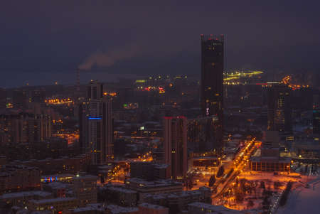 Cityscape at night, seen from the aerial viewの写真素材