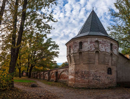 Pushkin, Leningrad district, Russia - September 27, 2015: Tower and wall of the architectural complex called "Fedorovskiy gorodok". It is currently the Patriarchal metochion.のeditorial素材