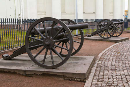 St. Petersburg, Russia - February 14, 2016: Two Turkish cannons that are part of the monument of Glory near the Trinity Cathedral.のeditorial素材