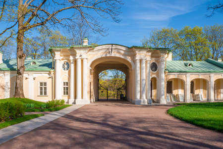 Lomonosov, Leningrad Oblast, Russia - May 10, 2015: Courtyard and arch with gate of Bolshoy Menshikovskiy palace. Located in Oranienbaum park on the shore of Gulf of Finlandのeditorial素材