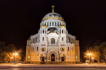 TheNaval cathedral of Saint Nicholas in night winer scene, Kronstadt, Russia. HDRの写真素材