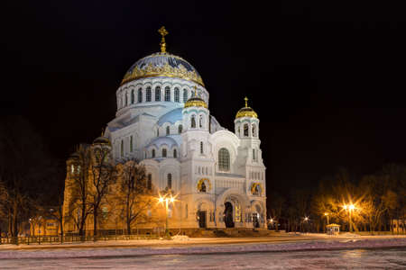 TheNaval cathedral of Saint Nicholas in night winer scene, Kronstadt, Russia. HDRの写真素材