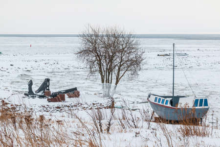 Monument to marine defenders, an anchor and a cannon in Fort Constantine, Kronshtadt, Russiaの写真素材