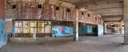 Gagra, Abkhazia, Georgia - April 3, 2016: Panoramic view of the interior of abandoned dilapidated shopping center "Zhoekvara", HDR processingのeditorial素材