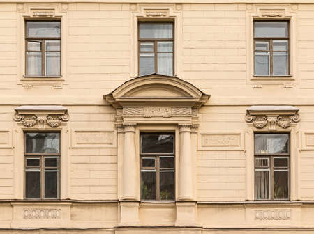 St. Petersburg, Russia - May 16, 2016: Several windows in a row on facade of the Saint-Petersburg University of Economics front viewのeditorial素材