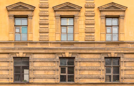 St. Petersburg, Russia - May 16, 2016: Several windows in a row on facade of the Saint-Petersburg University of Economics front viewのeditorial素材