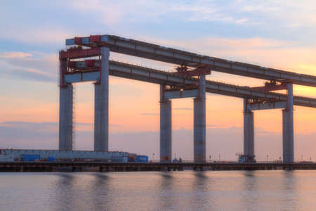 Construction of the Western High-Speed ??Diameter on the background of beautiful sky at sunsetの写真素材