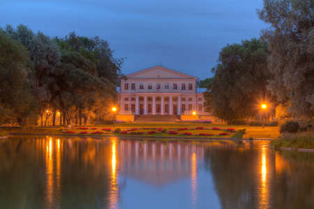 Night view of pond, park and palace in Yusupov Garden, Saint Petersburg, Russiaのeditorial素材
