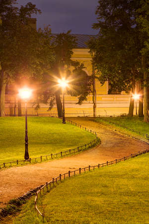 Night view of footpath in Yusupov Garden, Saint Petersburg, Russiaのeditorial素材