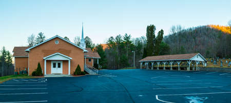 Panoramic view of the church, the refectory and the parking located on Unicoi Turnpike, Georgia, USAの写真素材