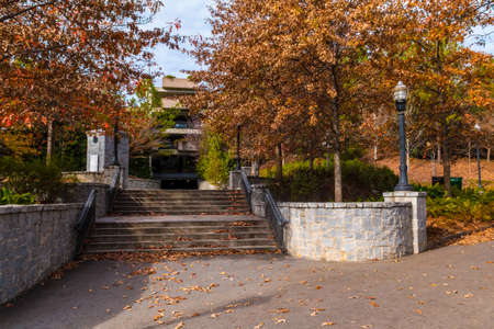 The Stone Stairs to the Welcome Plaza in the Piedmont Park in autumn day, Atlanta, USAの写真素材