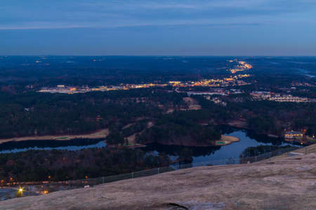 Aerial view of forest, park, settlements and horizon from the top of Stone Mountain at twilight, Georgia, USAのeditorial素材