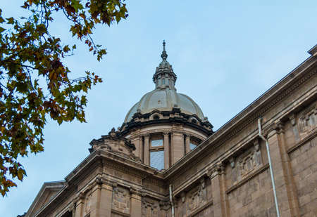 Barcelona, Catalonia, Spain - November 16, 2018: Worm's-eye view of the tholobate and the dome of the National Art Museum of Catalonia on the background of clear skyのeditorial素材