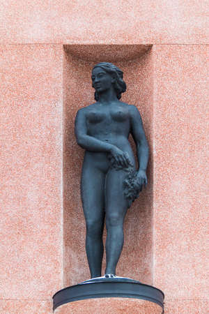 Tallinn, Estonia - December 25, 2018: Facade of the Tallinn Art Hall with the Ilu sculpture by the Estonian sculptor Juhan Raudsepp closeupのeditorial素材
