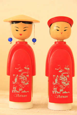 Vietnamese dolls in the red suitsの写真素材