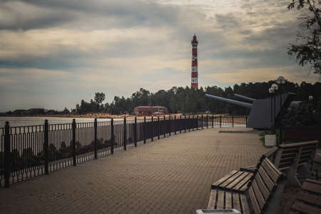 Lighthouse on the shore of Lake Ladogaの写真素材
