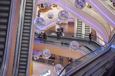 Ukraine, Kiev Febrary 2019 escalators in the Mall looks like casttle of Harry Potterのeditorial素材