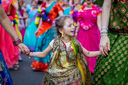 Kiev, Ukraine - May 26, 2017: Procession of the Hare Krishnas during the Vedic festival on Khreshchatyk Streetのeditorial素材