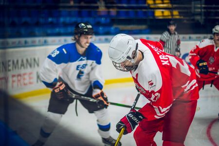 Kiev, Ukraine - December 17, 2019: ice hockey u20 world championship Ukraine - Estonia VS Poland.のeditorial素材