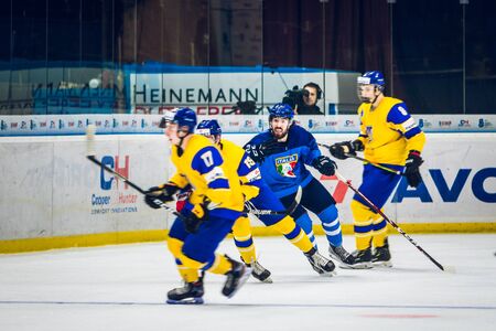Kiev, Ukraine - December 17, 2019: ice hockey u20 world championship Ukraine - Ukraine VS Italyのeditorial素材