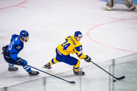 Kiev, Ukraine - December 17, 2019: ice hockey u20 world championship Ukraine - Ukraine VS Italyのeditorial素材