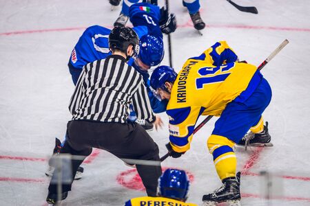Kiev, Ukraine - December 17, 2019: ice hockey u20 world championship Ukraine - Ukraine VS Italyのeditorial素材