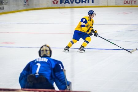 Kiev, Ukraine - December 17, 2019: ice hockey u20 world championship Ukraine - Ukraine VS Italyのeditorial素材