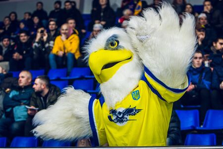 Kiev, Ukraine - December 17, 2019: ice hockey u20 world championship Ukraine - Ukraine VS Italy talisman.のeditorial素材